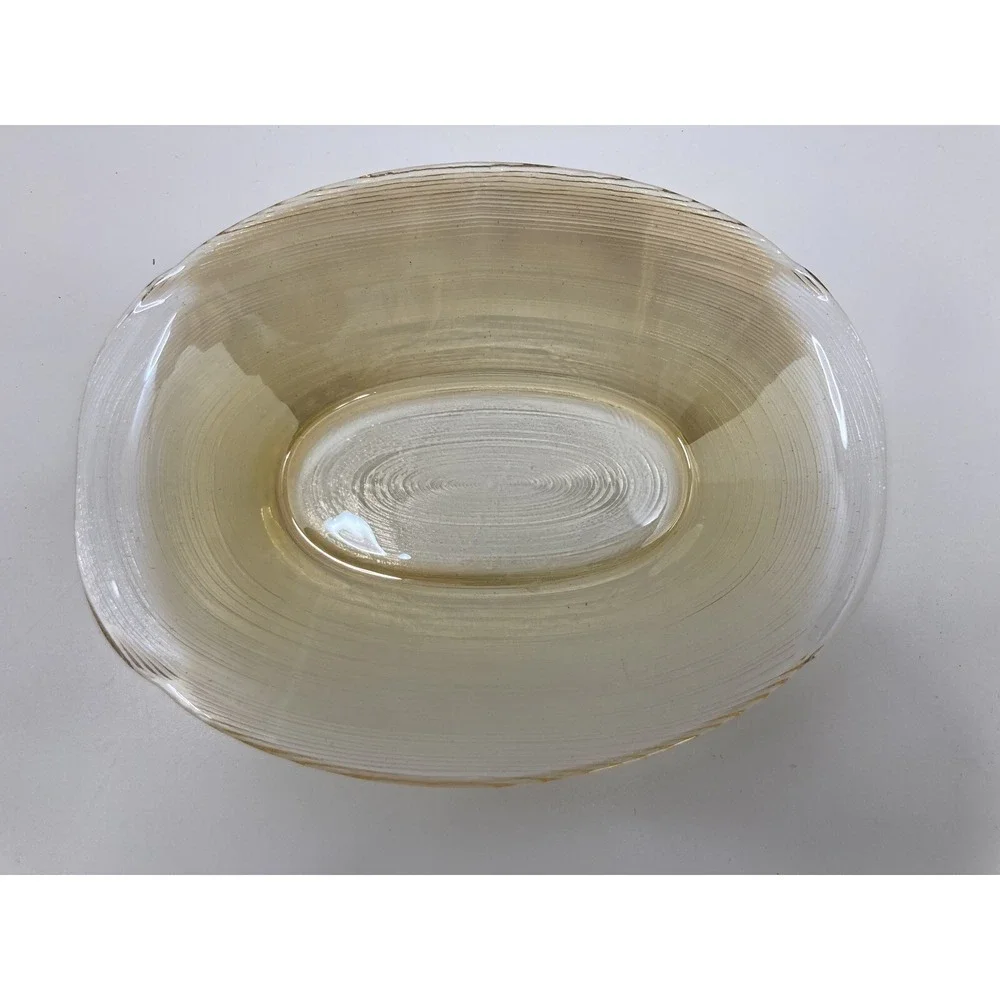 Amber/Gold Ribbon Glass‎ Delicate Bowl Soap Dish Jewelry Dish Home Decor 5 in